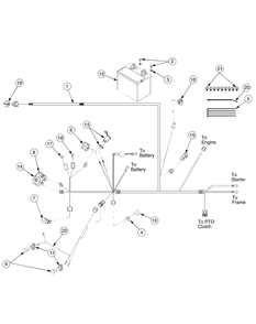 Battery, Electrical Components And Switches Diagram and Parts List for GT2550 K015-K018-14A2E7P710 Cub Cadet Lawn Tractor